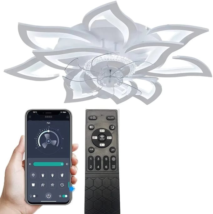 Lily & Lilac Plafondventilator - Lamp & ventilator - Dimbaar - Slimme plafondventilator met verlichting - Bloem design - 6 standen
