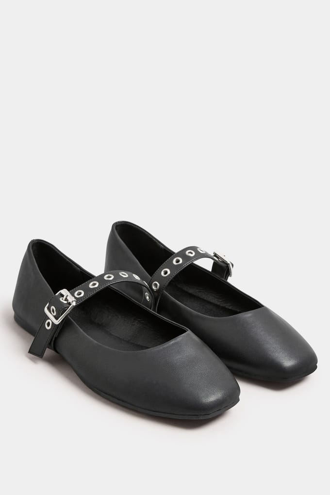 Yours Mary Jane Ballerina's In Een Extra Brede Pasvorm In Zwartsize 40EEE
