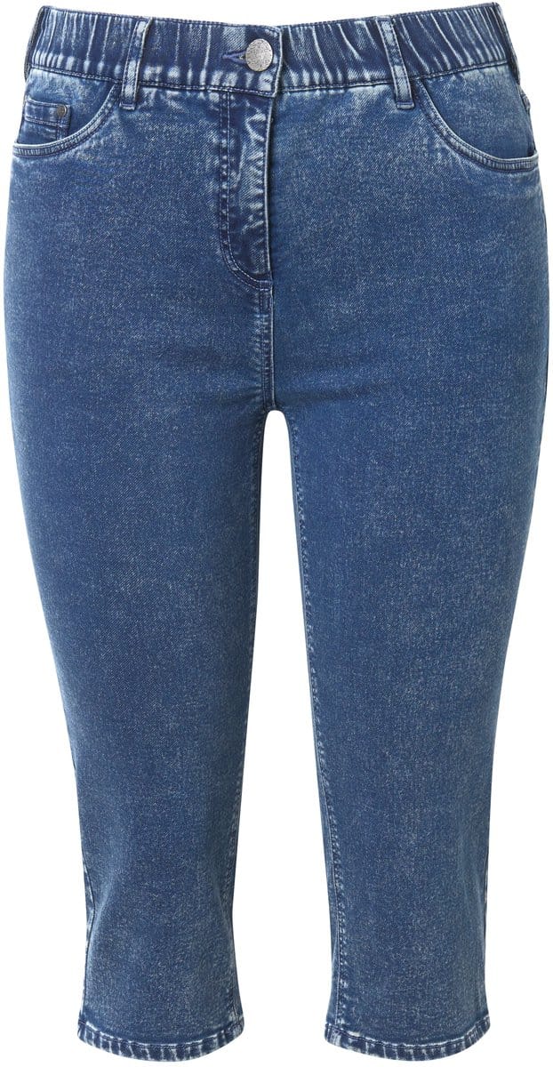 Ulla Popken - Dames - Capri Sarah denimsweat jeanslook riemlussen - Donkerblauw denim - Maat 52