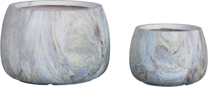 PTMD Amilee Blue GRC Marble Look Pot Round Set Of 2