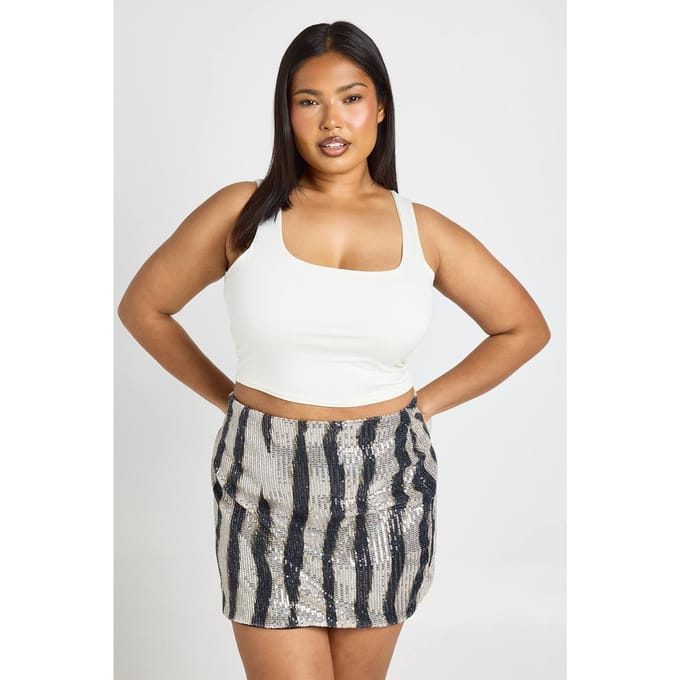 boohoo Dames Plus Zebra Pailletten Minirok | Wit | Maat: 48