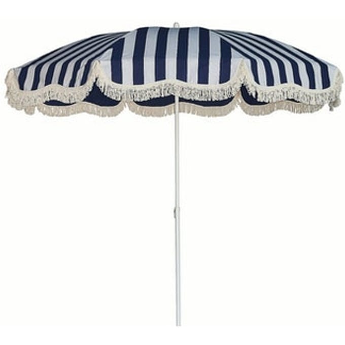 Jan Kurtz Retro parasol met franjes - wit/blauw