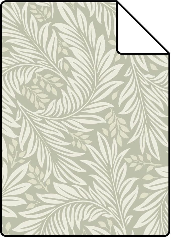 Proefstaal ESTAhome behang bladeren licht vergrijsd groen - 26.5 x 21 cm - 131142-S