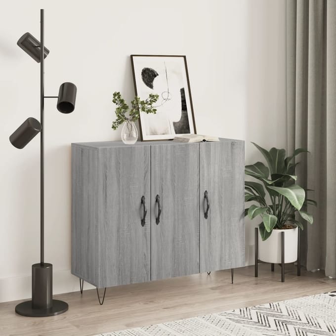 vidaXL - Dressoir - 90x34x80 - cm - bewerkt - hout - grijs - sonoma - eikenkleurig