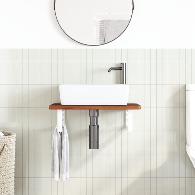 vidaXL - Badkamer - wandschap - staal - en - massief - eikenhout