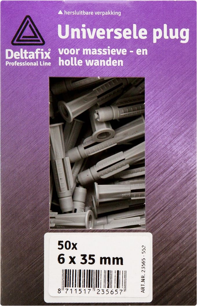 Deltafix universeelplug met kraag grijs 6 x 35 mm 50 st.