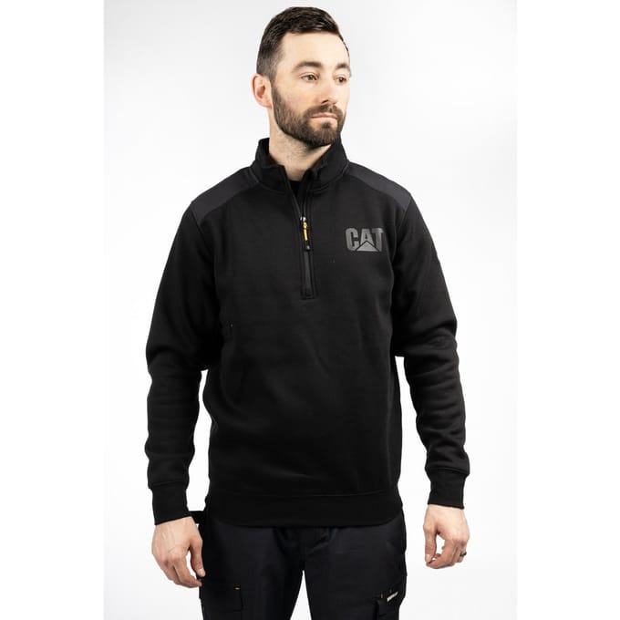 Caterpillar Essential 1/4 Zip Polyester Heren Zwarte Trui