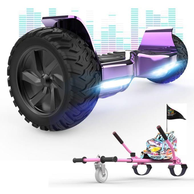 Hoverboard RCB 8.5 Pouces Scooter électrique Tout Terrain Gyropode Hummer Bluetooth LED + Hoverkart Karting Réglable Violet&Rose rose