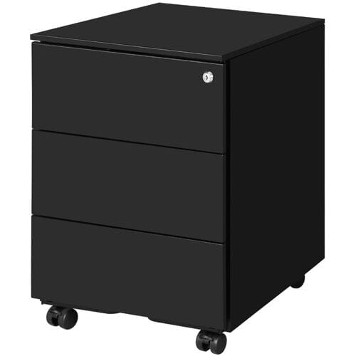 Ochama Matte Black Lockable Mobile File Cabinet – 3 Drawers, Pre-Assembled, Holds Documents & Stationery, 39 x 45.1 x 53.8 cm – Compact Storage for Office or Home Office