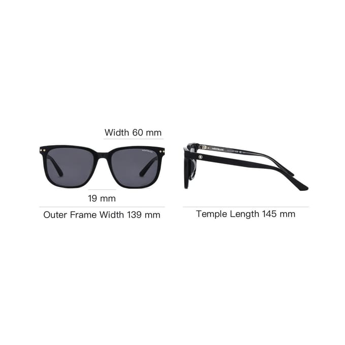 Montblanc Lunettes de soleil carrées Protection UV Lunettes de soleil unisexes Noir MB0258SA Basic Packaging-Eyeglass Case,55,Black gray