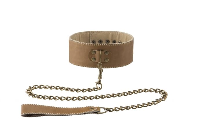 Ouch! Verstelbare Leren Halsband met ketting - Bruin