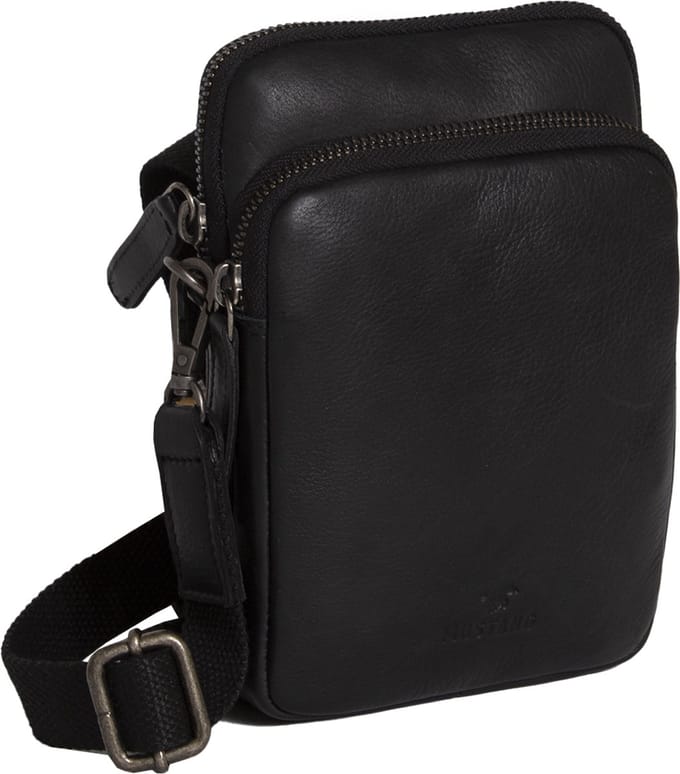 MUSTANG Leren Schoudertas Perth Shoulderbag Black Zwart