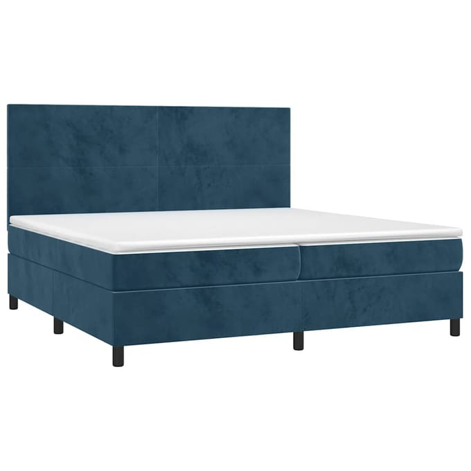 vidaXL - Boxspring - met - matras - en - LED - fluweel - donkerblauw - 200x200 - cm