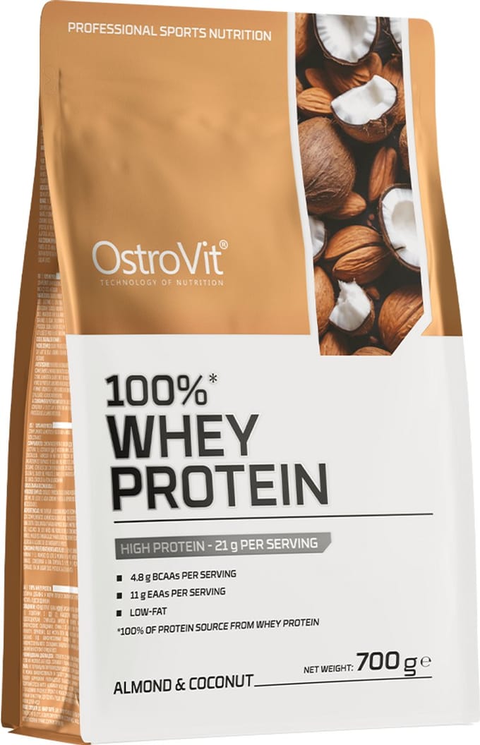 OstroVit 100% Whey Protein – Voedingssupplement – Wei-eiwitconcentraat (WPC), 21 g eiwit per portie – Amandel-Kokos Smaak – 700g