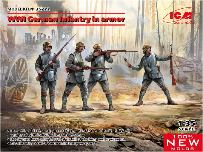 ICM Modelbouwpakket Militaire voertuigen - 35722 WWI German Infantry in rmor Plastic - 1:35 - Modelbouw