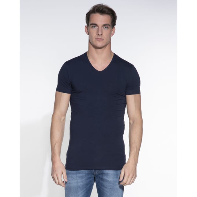 Slater 6610 - Stretch 2-pack T-shirt V-hals korte mouw navy S 95% organisch katoen 5% elastan