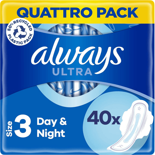 Always Ultra maandverband, maat 3, lang plus, quattropack, 40 stuks