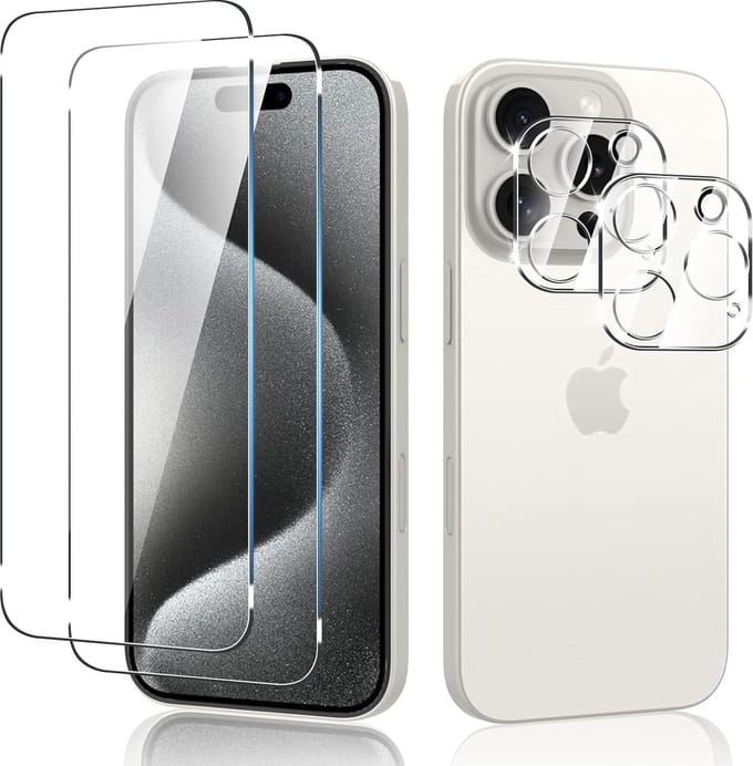 Screenprotector 2x en Camera lens protector 2x - Glasplaatje - Tempered glass Screen protector Geschikt voor: iPhone 16 Pro - Beschermglas