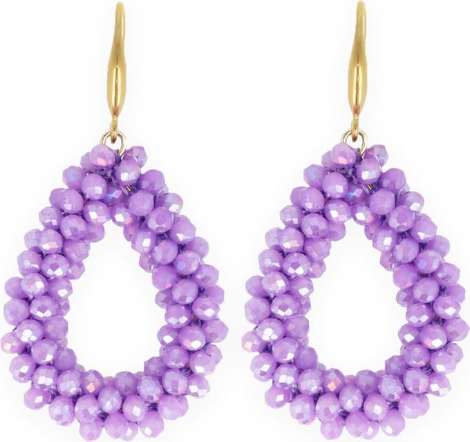 Lajetti - Lila Druppel Oorbel Dames Stainless Steel Gold Plated - Beads Earring Bruiloft