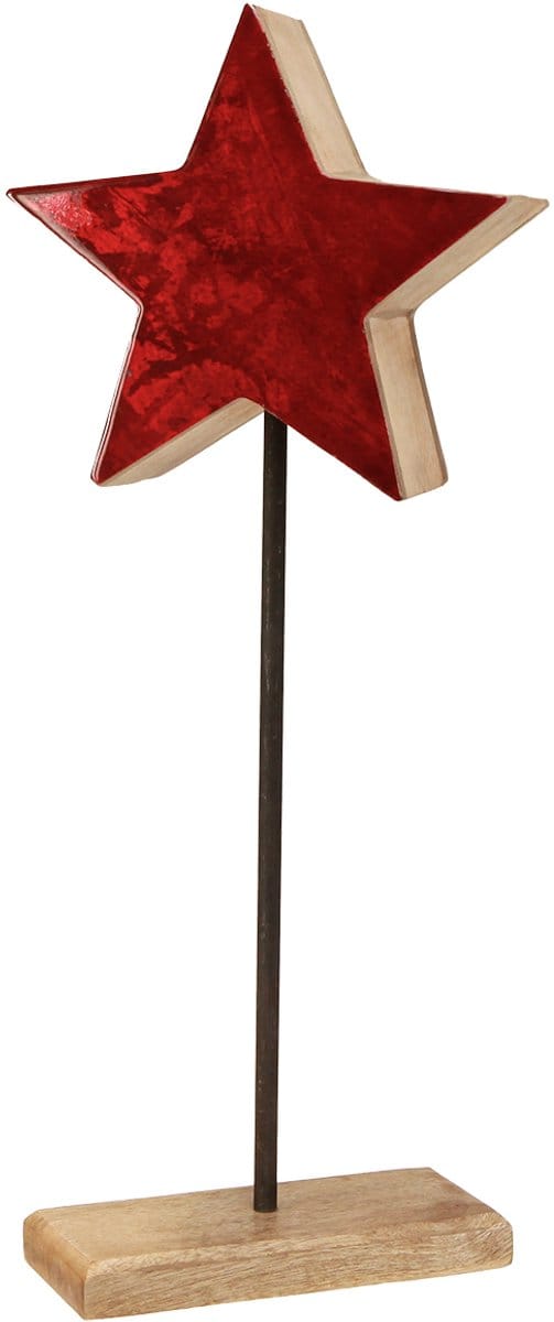 Sterdecoratie naturel rood met staaf op voet 20x9,5x50cm
