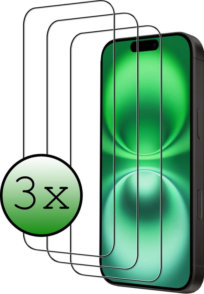 Screenprotector - 3 Stuks Geschikt voor Apple iPhone 16 - Full Cover - Beschermglas - Gehard Glas - Tempered Glass - Screen Protector