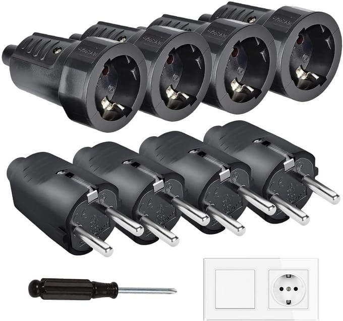 8-Delige Schuko Stekker Koppeling Set voor 8-10 mm Kabel
