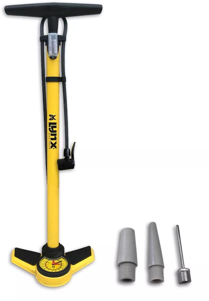 Fietspomp Met Drukmeter 6 bar Geel Bandenpomp Presta Dunlop Schrader Ventielen