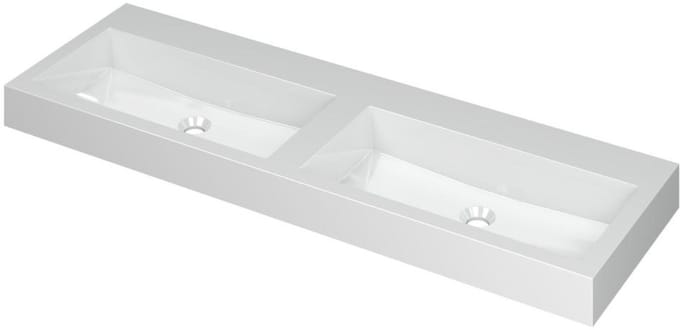 INK Momento Wastafel Polystone Dubbel Zonder Kraangaten - 1400x450x90 mm - Glans Wit