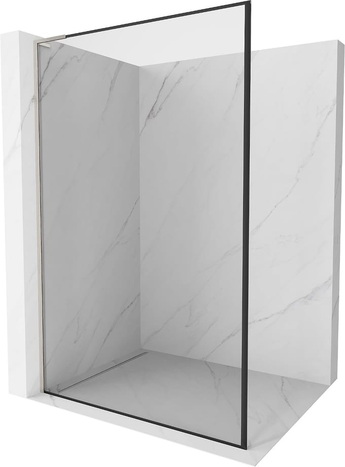 Mexen Kioto L douchewand Walk-in 70 x 200 , zwart frame, geborsteld nikkel - 800-070-103-97-70