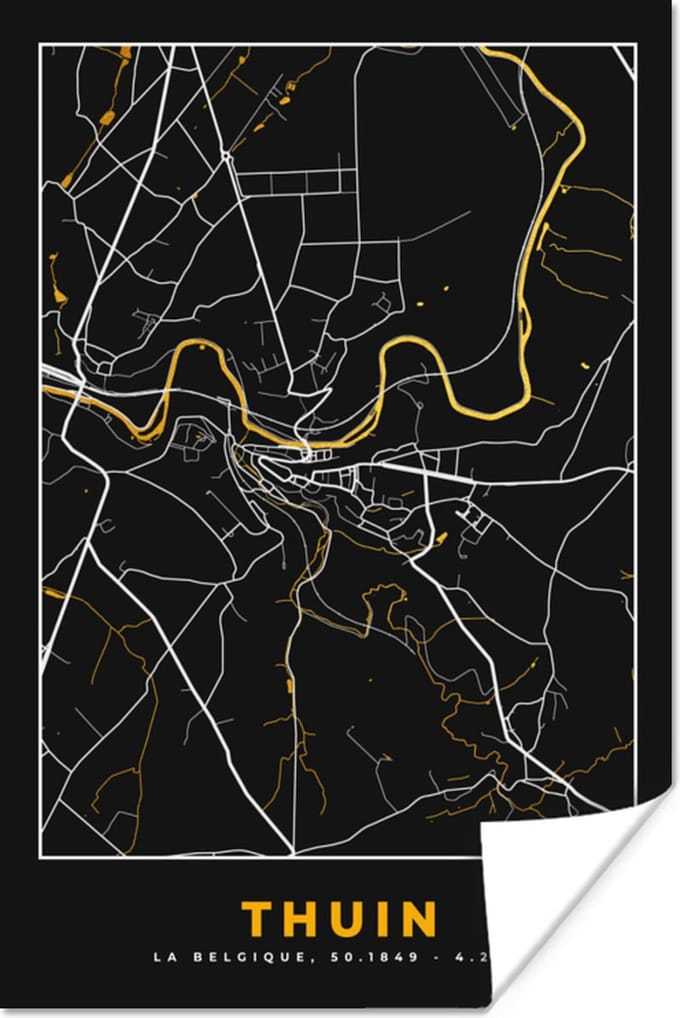 Poster Goud - Thuin - Stadskaart - Kaart - Plattegrond - 60x90 cm