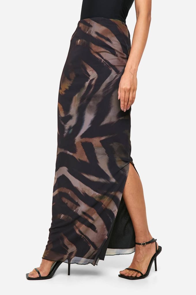 boohoo Dames Maxirok met dierenprint mesh | Maat: 44