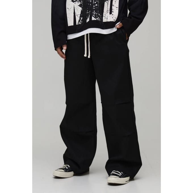 Baggy Broek Met Elastische Tailleband En Contrasterende Trekkoord | Black | Size Large