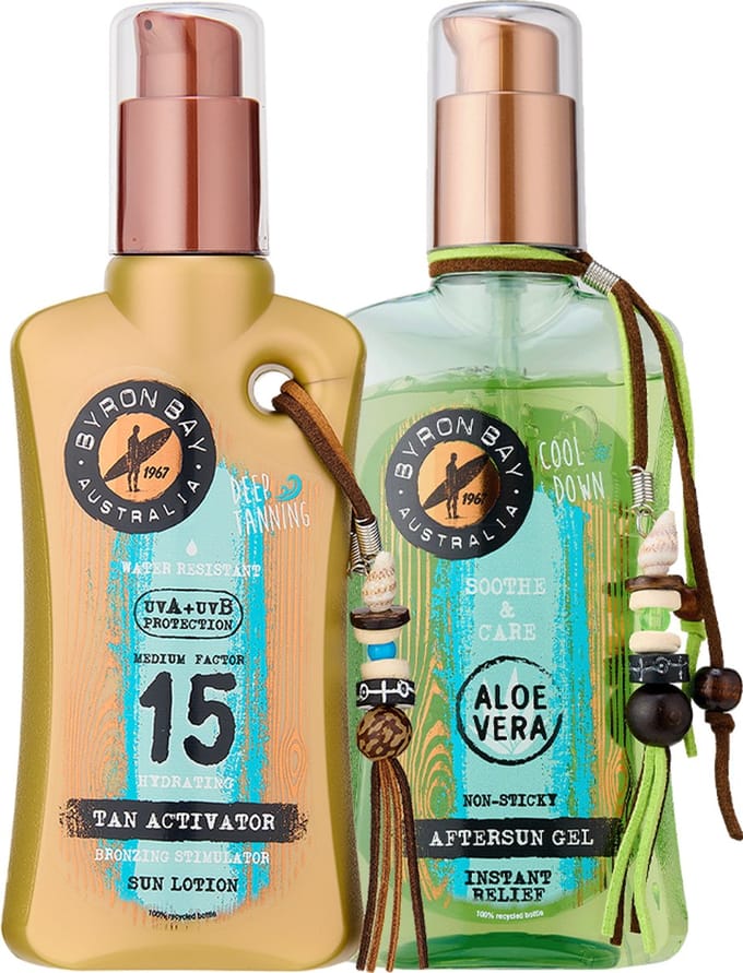Byron Bay Duo Tan Activator SPF 15 & Aftersun Cooling Aloe Vera Gel - 2x 200ml