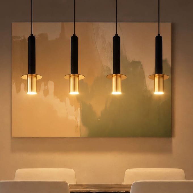 Globo Hanglamp Shanna, lengte 87 cm, zwart/messing, steen, 4-lamps