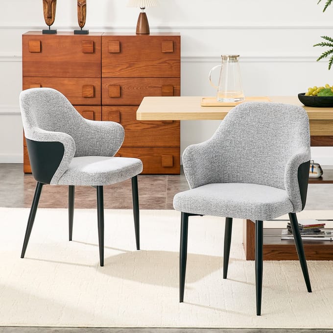 MODFU - Eetkamerstoelen Set Van 2 - Ergonomische Rugleuning - Modern - Metaal - Zwart Grijs - 83 Cm