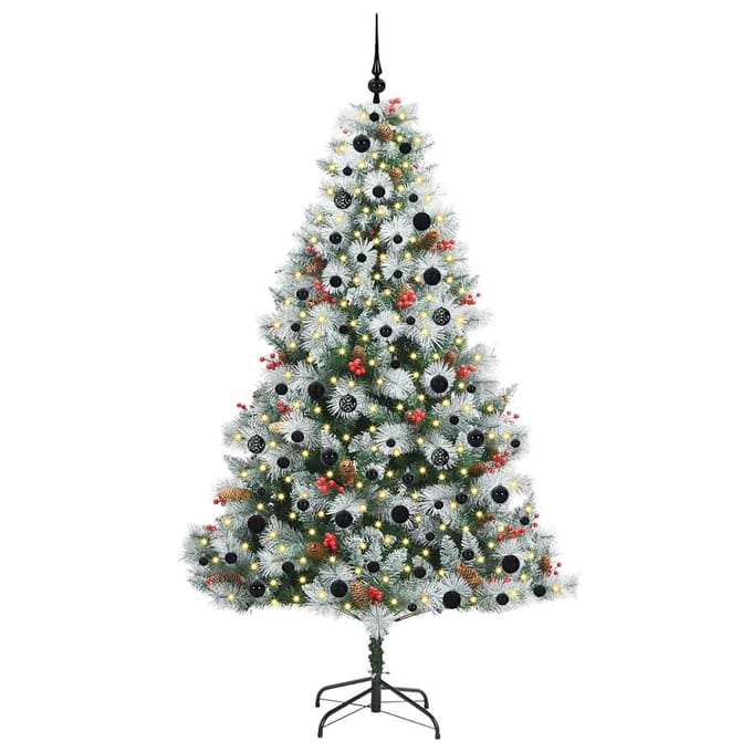 vidaXL - Kunstkerstboom - Groen - en - wit - 210 - cm - PVC - en - Metaal - en - Plastic