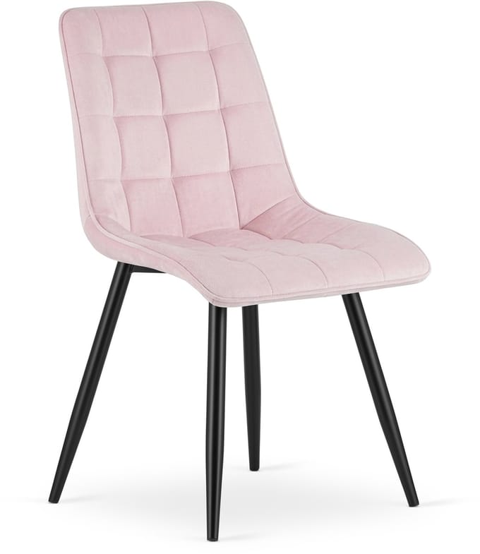 Eetkamerstoel SPLIT– Fluweel lichtroze – Zwarte metalen poten – Modern design