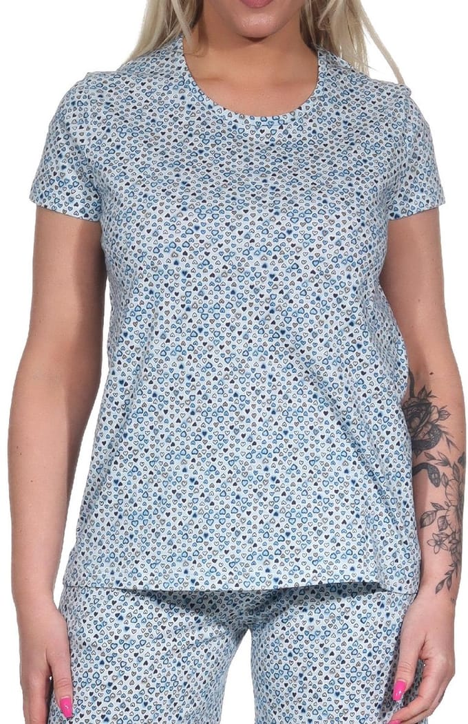 Damespyjamashirt korte mouwen pyjamatop mix & match in hartvormige stippenlook - 122 904
