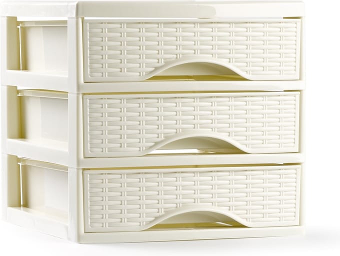 Plasticforte Ladeblokje/bureau organizer met 3x lades - creme wit - L18 x B23 x H17 cm