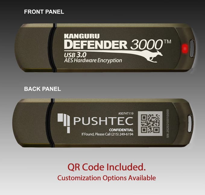 Kanguru - Defender 3000 – 512 GB - Hardware Encrypted USB-Stick – USB 3.0 – FIPS 140-2 Level 3 – Zwart