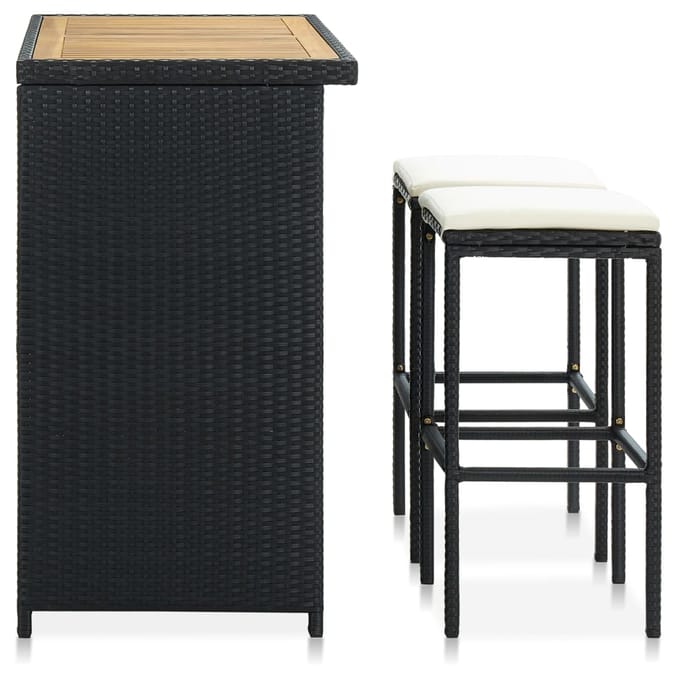 vidaXL - 3-delige - Barset - poly - rattan - zwart