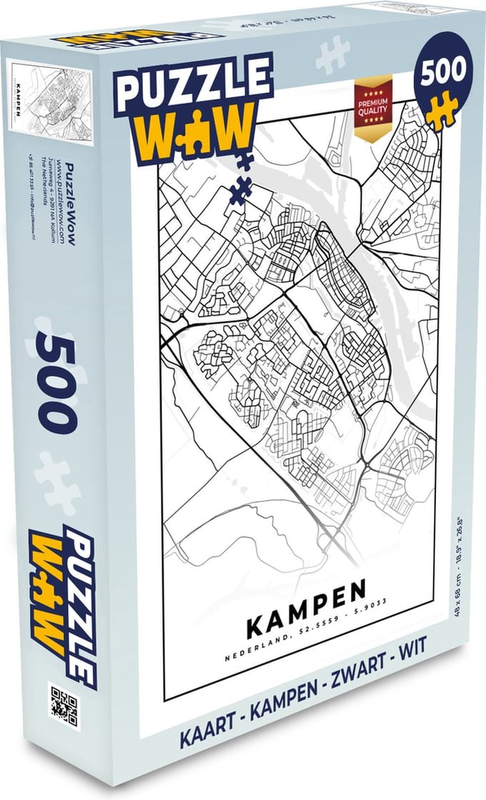 Puzzel Kaart - Kampen - Zwart - Wit - Legpuzzel - Puzzel 500 stukjes