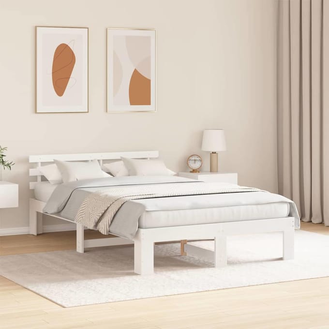 vidaXL - Bedframe - met - hoofdeinde - Wit - 120 - x - 200 - cm - Massief - grenenhout