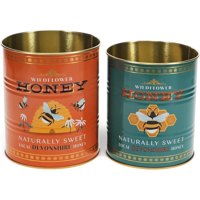 Rex London Retro Storage Tins - Bewaarblikken Medium - Honey - Rood/Petrol