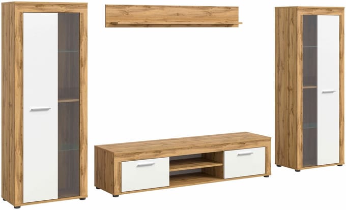 Jam woonkamercombinatie wit melamine Wotan eiken NB - 35x310x159cm