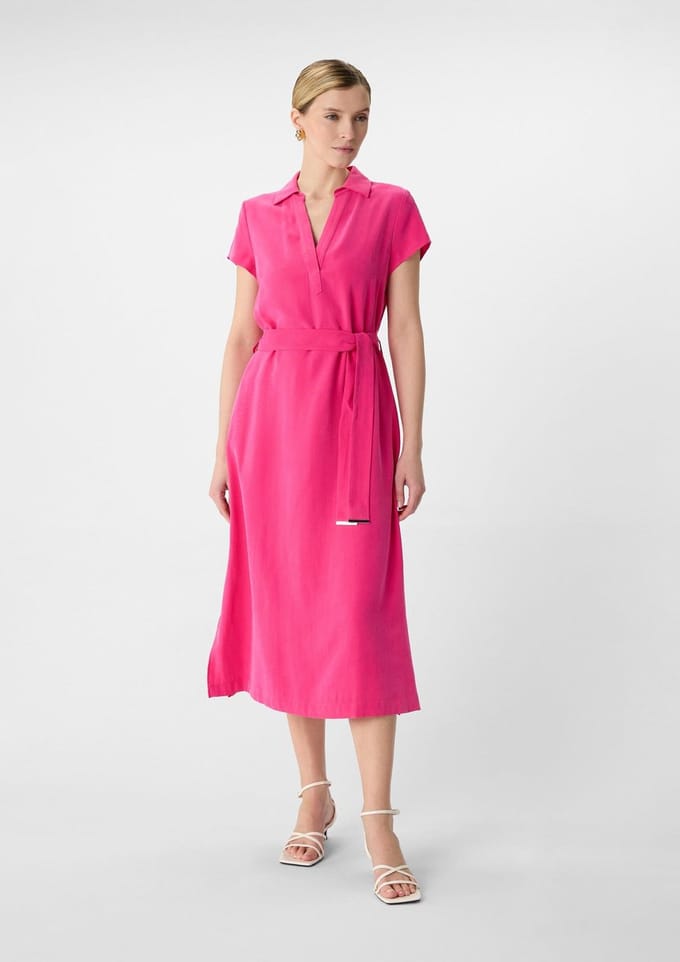 Dames Midi Viscose Jurk met Overhemdkraag COMMA