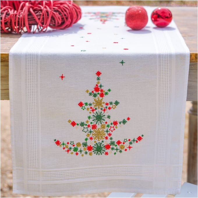 Vervaco - Tafelloper kit - 40 x 100cm - Kerst - Kerstboom met versiering - PN-0218373