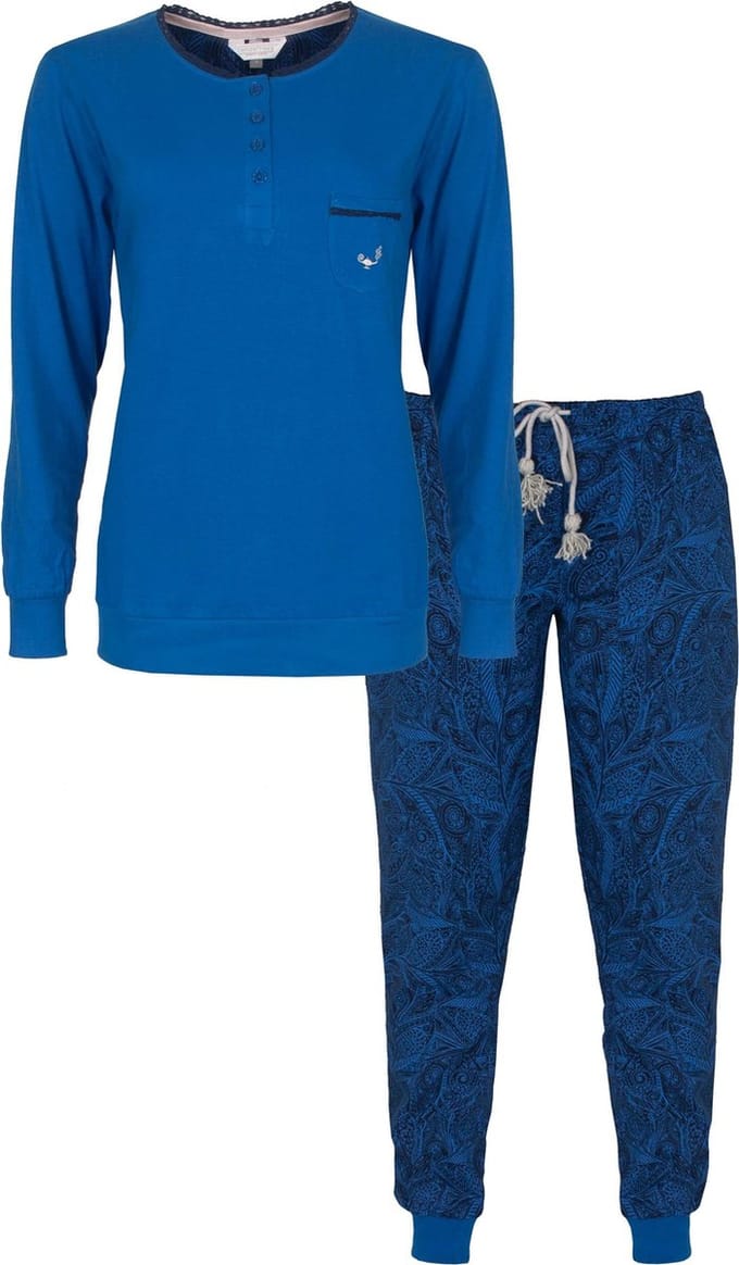 Tenderness Dames Pyjama - 100% Katoen - Helder Blauw - Maat L