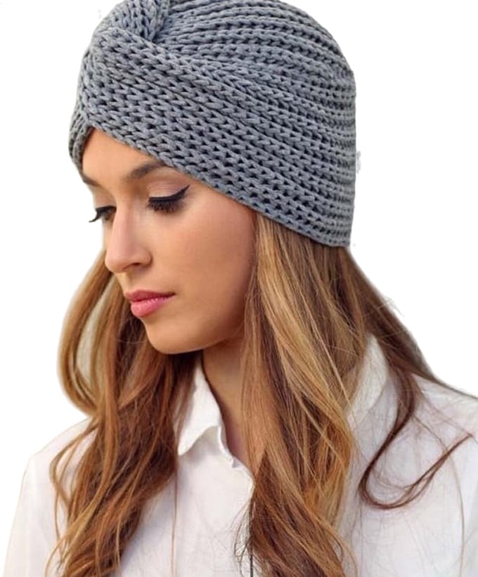 Gebreide Tulband Muts Dames - Grijs - Mode - Winter - Wol - Wintermuts