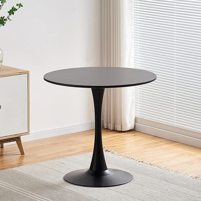 Moderne Eettafel - Ronde Tafel - Kleine Ruimte - Stabiele Voet - 80 cm - Wit Marmer
